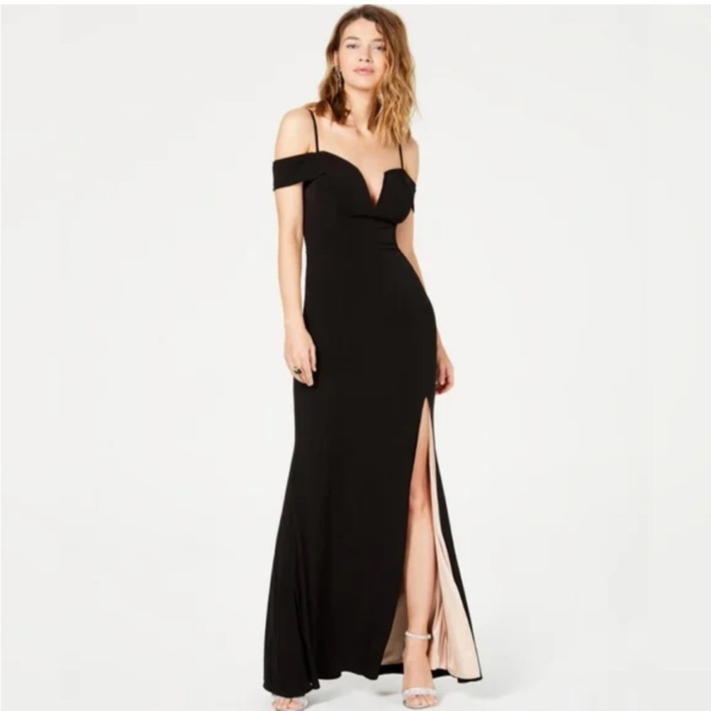 City Studio Black and Tan Off Shoulder Gown
